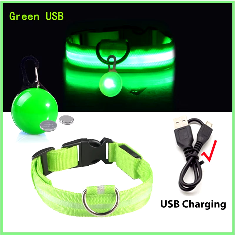 USB Rechargeable Illuminated Dog Collar with Detachable Pendant - Luxury LED Light for Small Dogs and Cats - Night Safety Collar Wholesale