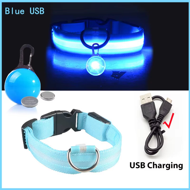 USB Rechargeable Illuminated Dog Collar with Detachable Pendant - Luxury LED Light for Small Dogs and Cats - Night Safety Collar Wholesale