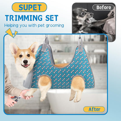 Dog Grooming Hammock Harness for Cats Dogs, Relaxation Pet Grooming Hammock Restraint Dog & Small Animal Leashes Sling Fo (Coral Blue, M（ Legs Spacing：9"-12.5" / Max W：50LBS ）)