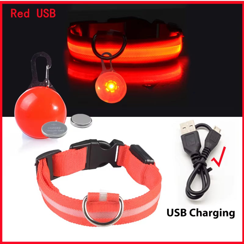 USB Rechargeable Illuminated Dog Collar with Detachable Pendant - Luxury LED Light for Small Dogs and Cats - Night Safety Collar Wholesale