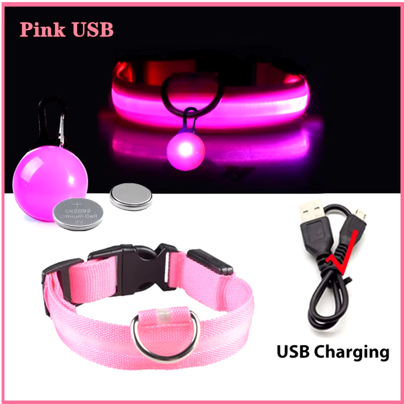 USB Rechargeable Illuminated Dog Collar with Detachable Pendant - Luxury LED Light for Small Dogs and Cats - Night Safety Collar Wholesale