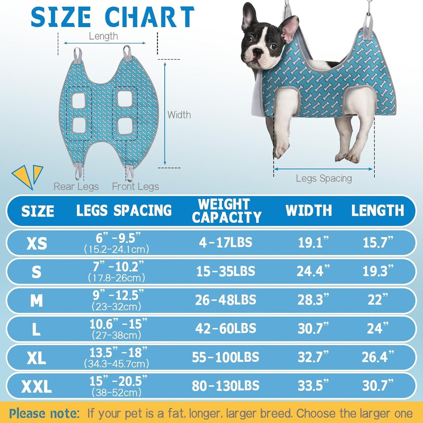 Dog Grooming Hammock Harness for Cats Dogs, Relaxation Pet Grooming Hammock Restraint Dog & Small Animal Leashes Sling Fo (Coral Blue, M（ Legs Spacing：9"-12.5" / Max W：50LBS ）)