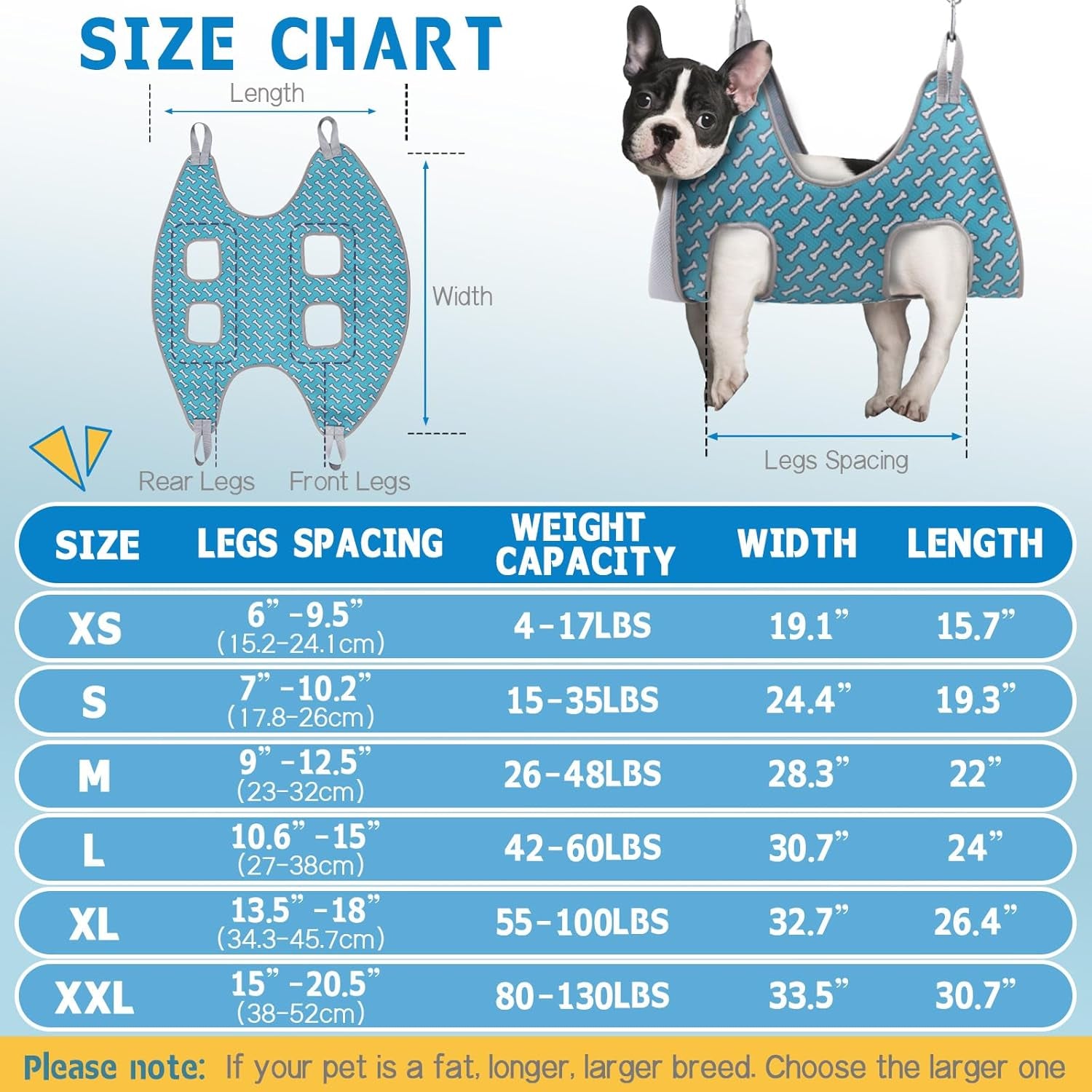 Dog Grooming Hammock Harness for Cats Dogs, Relaxation Pet Grooming Hammock Restraint Dog & Small Animal Leashes Sling Fo (Coral Blue, M（ Legs Spacing：9"-12.5" / Max W：50LBS ）)