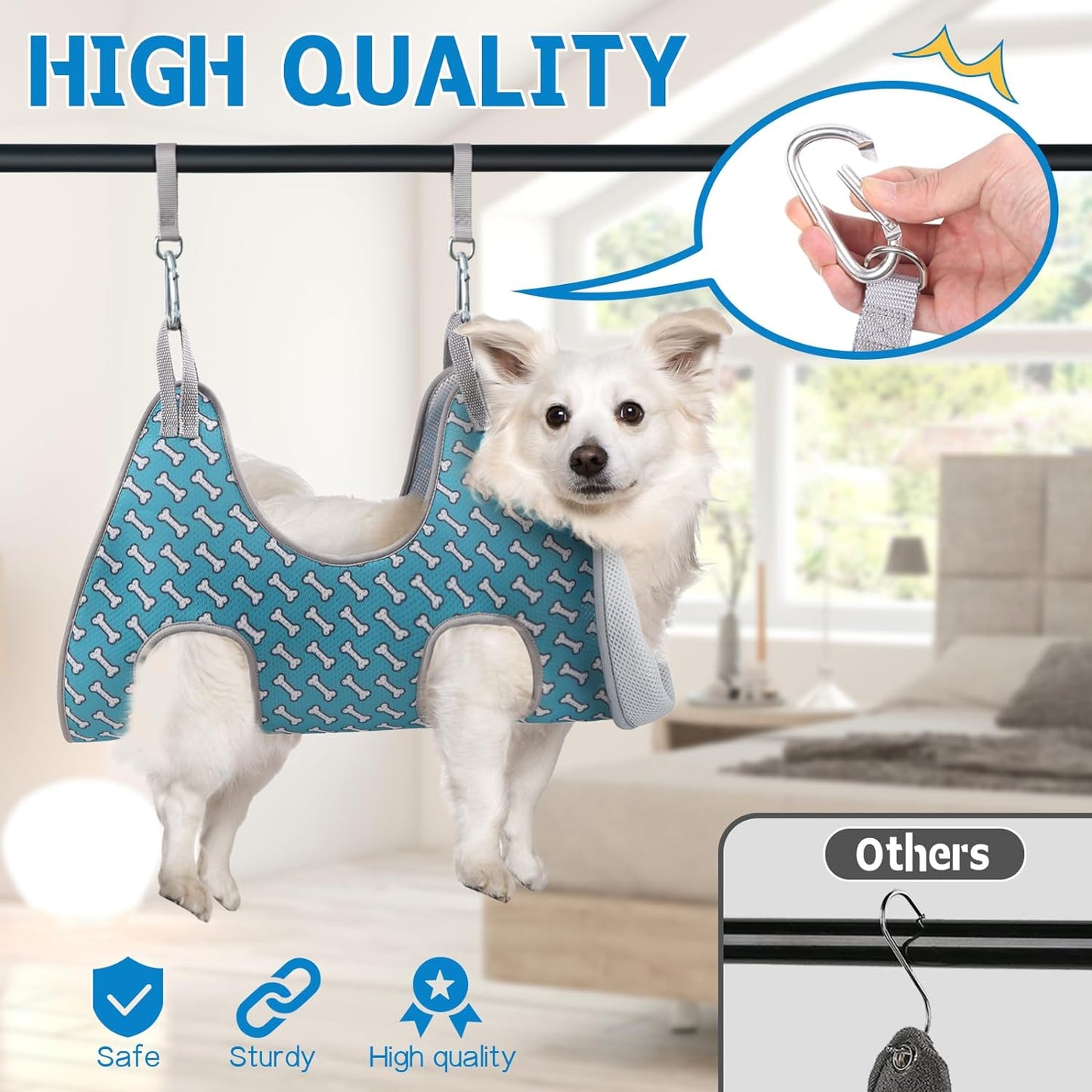 Dog Grooming Hammock Harness for Cats Dogs, Relaxation Pet Grooming Hammock Restraint Dog & Small Animal Leashes Sling Fo (Coral Blue, M（ Legs Spacing：9"-12.5" / Max W：50LBS ）)