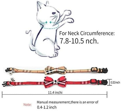 2 Pack/Set Cat Collar Breakaway with Cute  and Bell for Kitty and Some Puppies, Adjustable from 7.8-10.5 Inch (Black+Red)